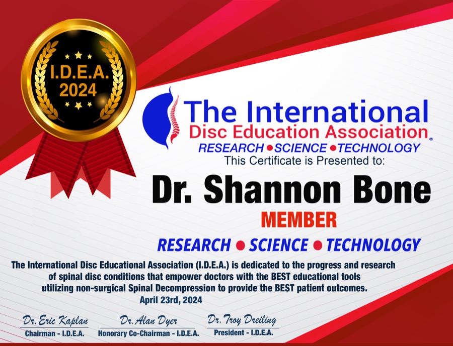 IDEA certificate awarded to Dr. Bone