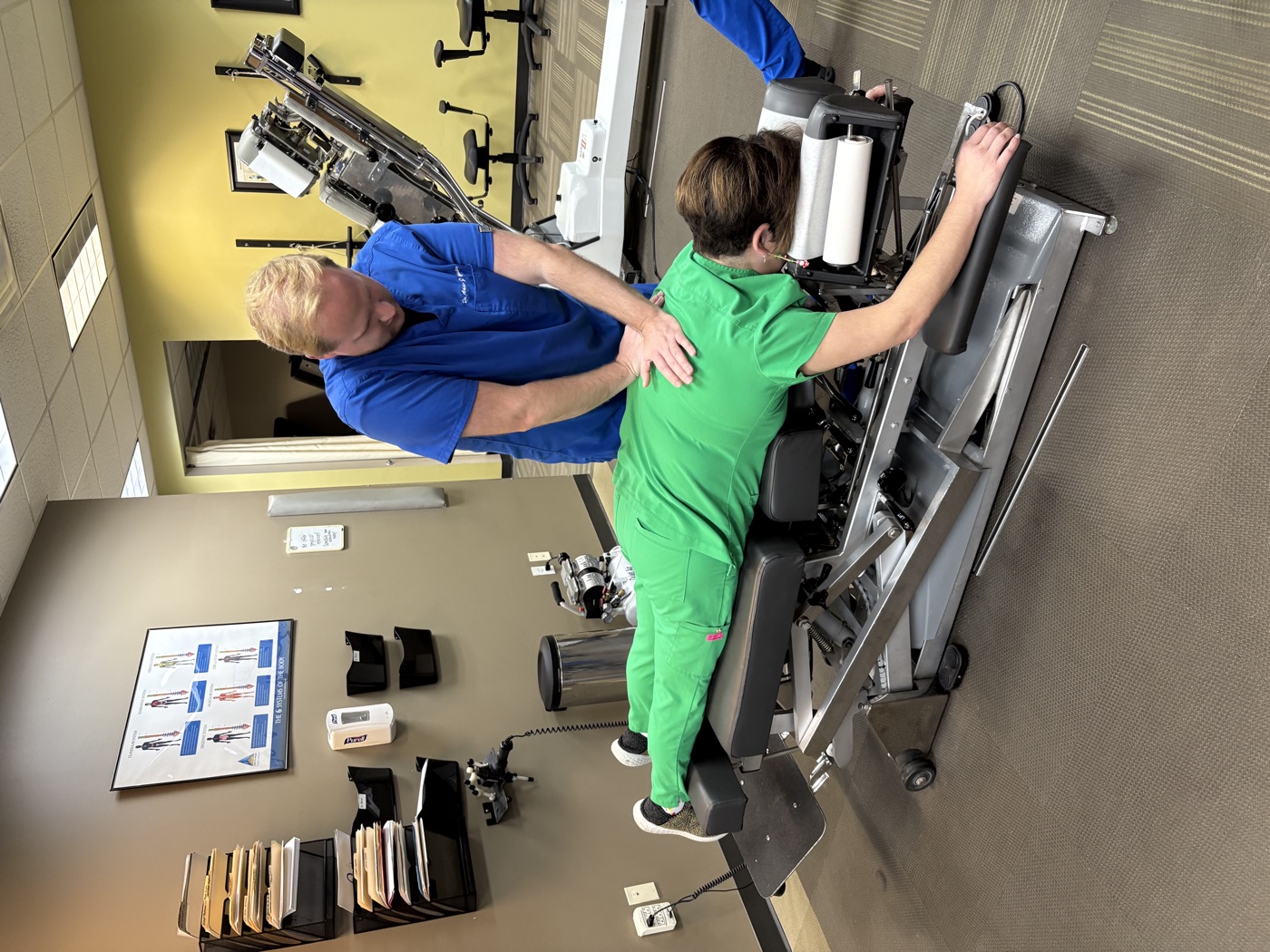 A gentle chiropractic adjustment in the treatment room